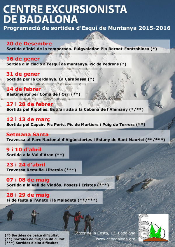 Cartell Programació de sortides d'esquí de muntanya 2015-2016 