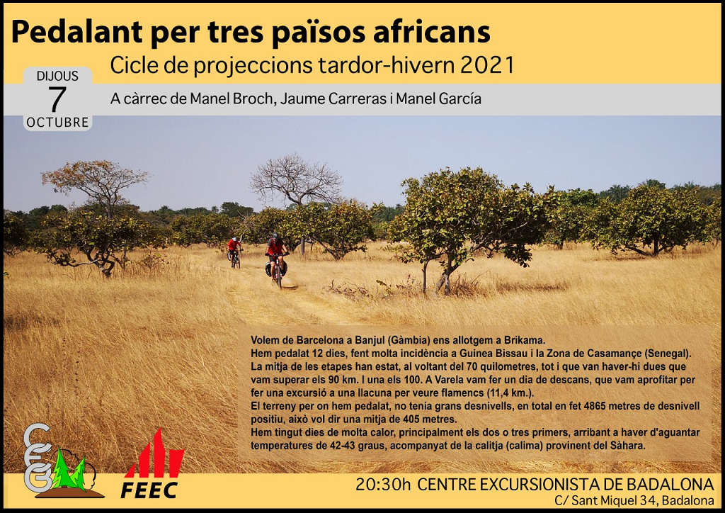 CEB - Projecció 'Pedalant per tres països africans' - 07 Oct a les 20:30h