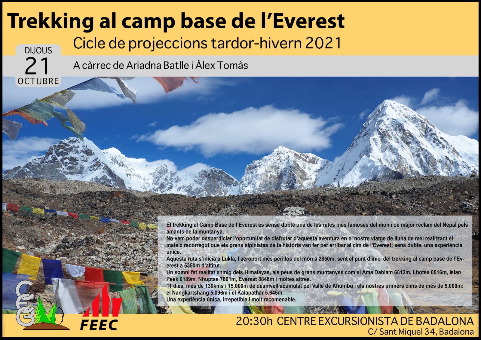 CEB - Projecció 'Trekking al camp base de l'Everest' - 21 Oct a les 20:30h