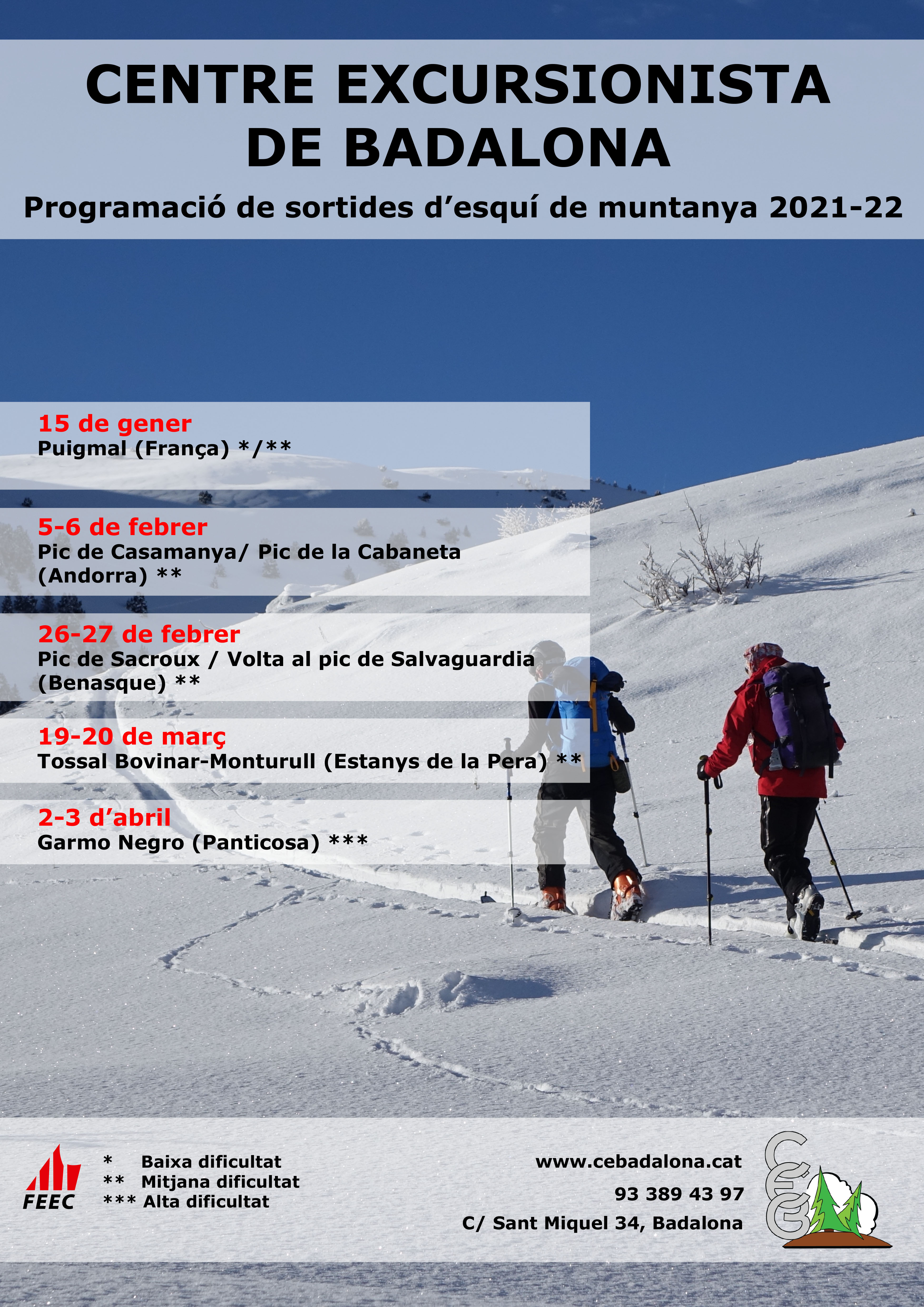 Calendari sortides d'esquí de muntanya 2022