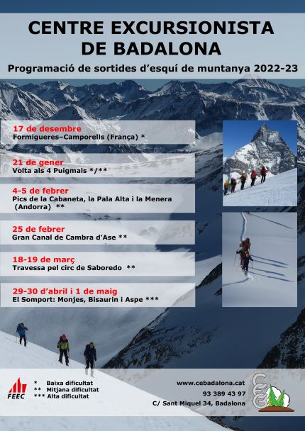 Calendari sortides Esquí Muntanya 2022-2023
