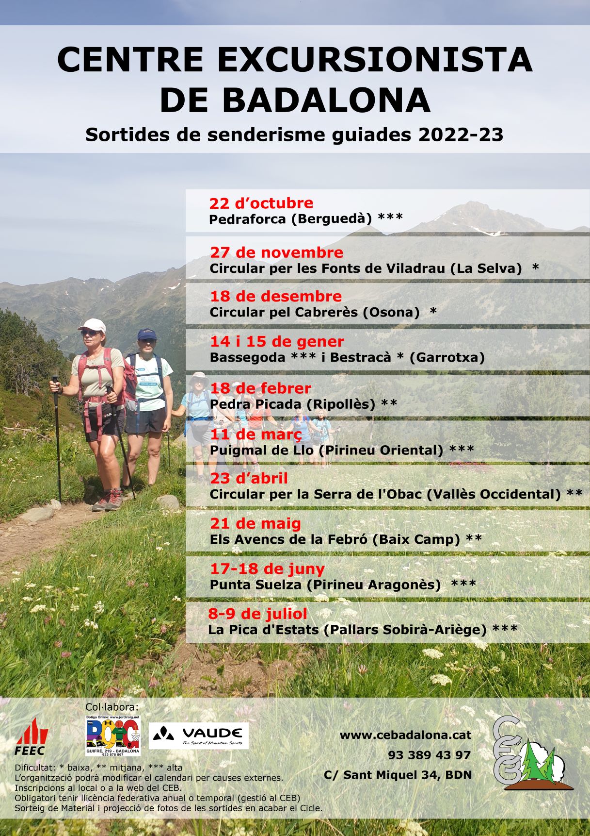 Calendari sortides de Senderisme Guiat  2022-2023.