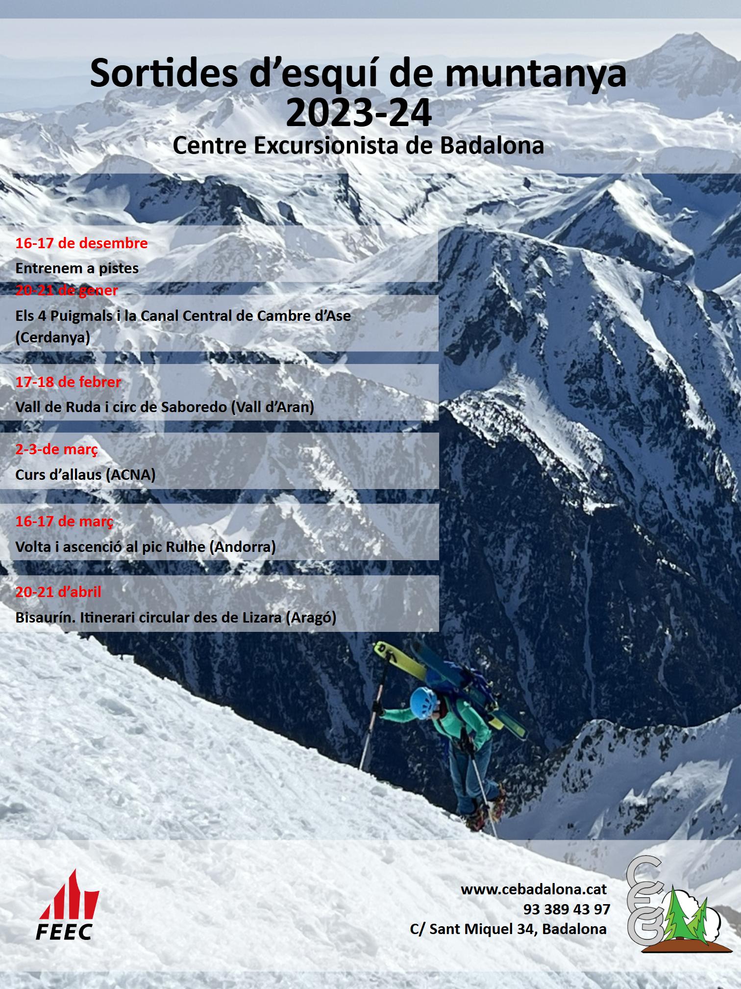 Calendari sortides esquí 2023-2024