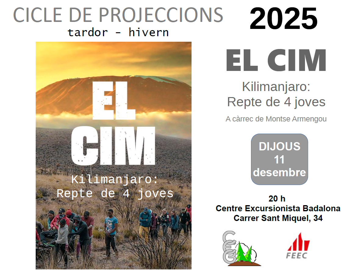 Projecció: El Cim. Kilimanjaro, el repte de 4 joves.   Dijous 11 desembre, 20 h.