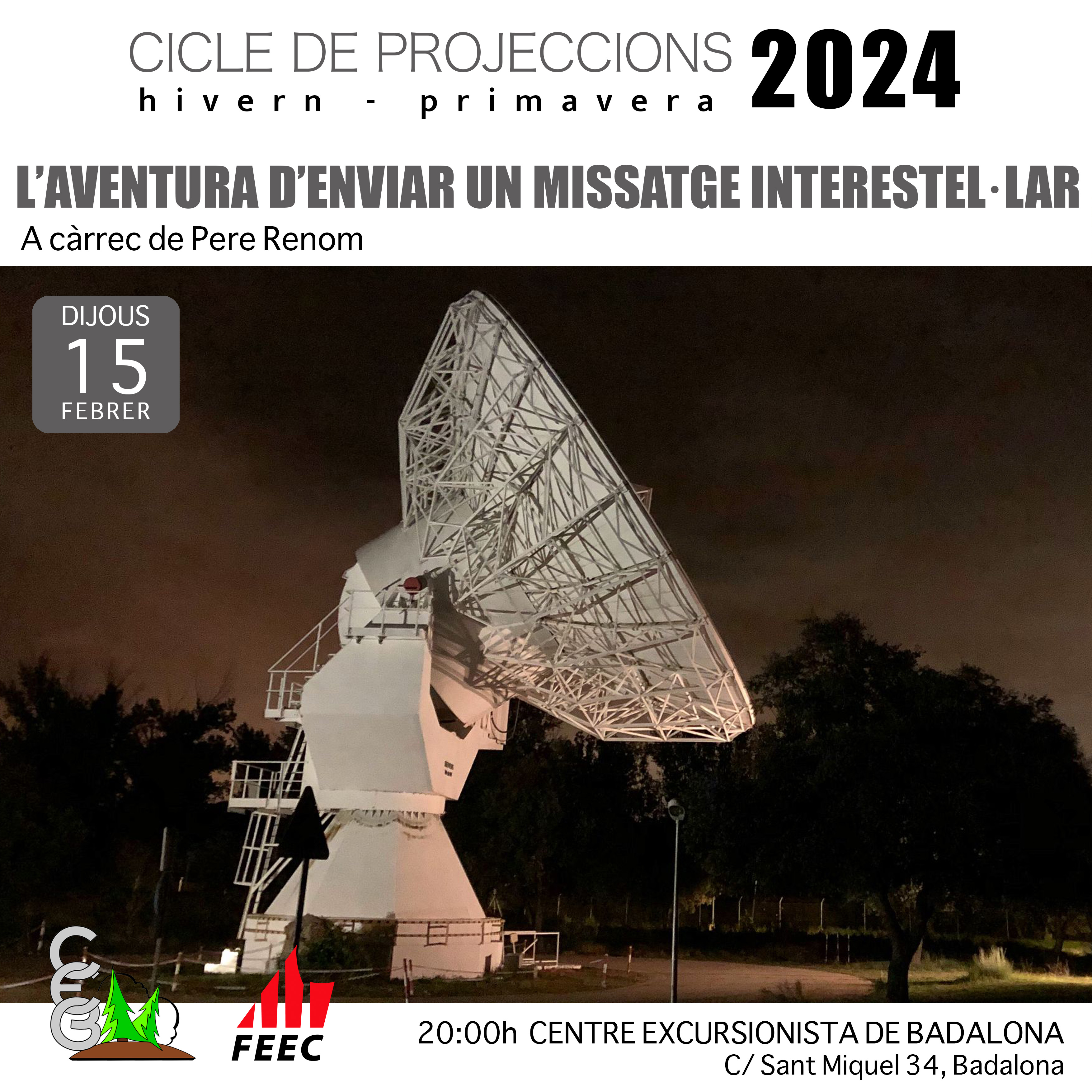 Projecció: L'aventura d'enviar un missatge interestel·lar, amb Pere Renom Projecció: L'aventura d'enviar un missatge interestel·lar, amb Pere Renom